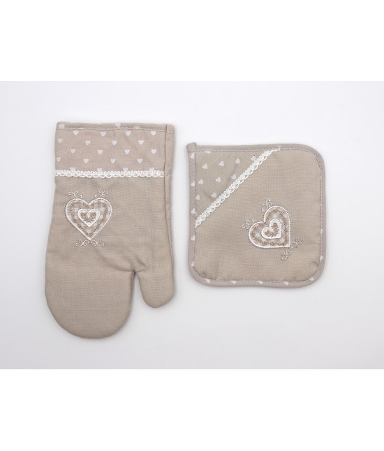 Blanco raya - Grembiule tasca e pettorina shabby chic cuore ricamato tessuto fantasia cuoricini: sd2018-5