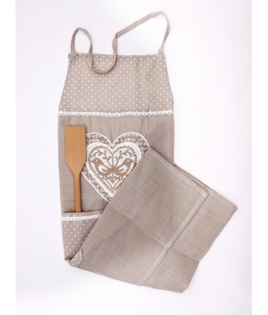 Blanco raya - Grembiule da cucina con cuore e ricamo uccelli tessuto fantasia pois: sd2018-6