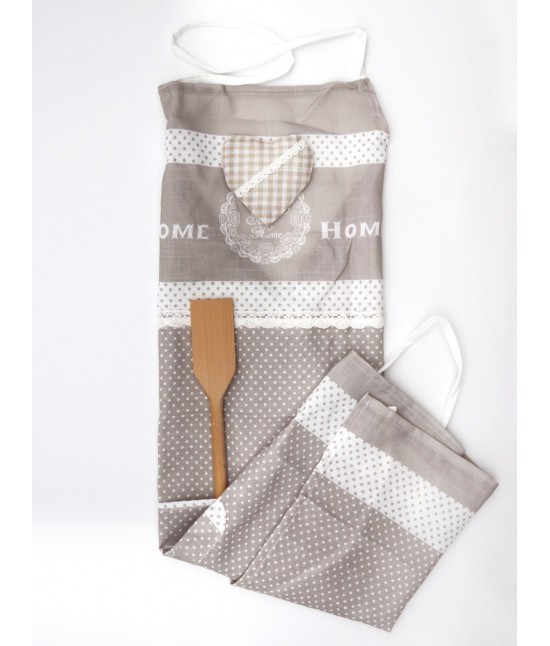 Blanco raya - Grembiule da cucina shabby chic in tessuto pois con applicazione cuore in rilievo e stampa home sweet home: 18002