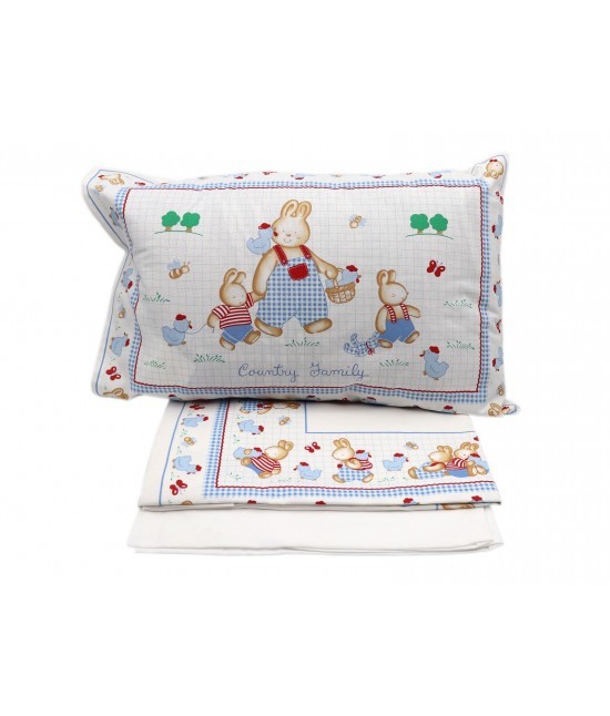 Bluesi - Set biancheria da letto bambini 3 pezzi in cotone stampa family coniglietti per culla: country baby