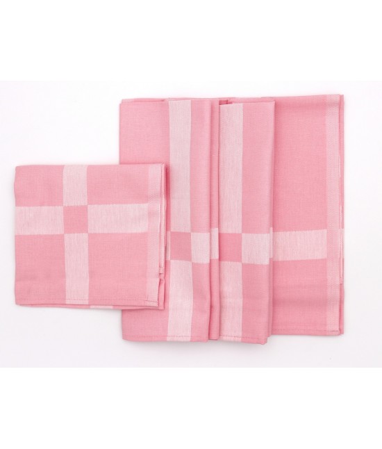 Servizio tovaglia 4 persone con tovaglioli in puro cotone: disegno 5 : Colore prodotto - Rosa, Tessuto - Cotone, Misura - 4 posti