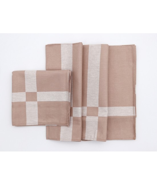 Servizio tovaglia 4 persone con tovaglioli in puro cotone: disegno 5 : Tessuto - Cotone, Colore prodotto - Tortora, Misura - 4 posti