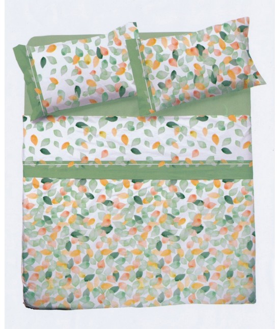 Coppia lenzuola letto singolo stampa foglie colorate acquerellate astratte: gocce t763