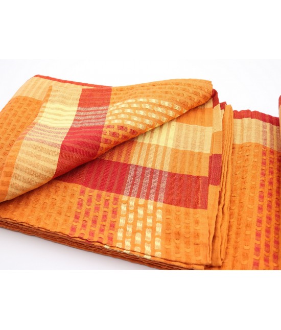 Copriletto matrimoniale in cotone fantasia tartan in diversi colori: laila : Misura - Matrimoniale, Colore prodotto - Arancio, Tessuto - Cotone