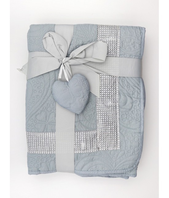 Blanco raya - Trapunta estiva copriletto matrimoniale trapuntato quilt elegante con inserto strass brillantini: berna