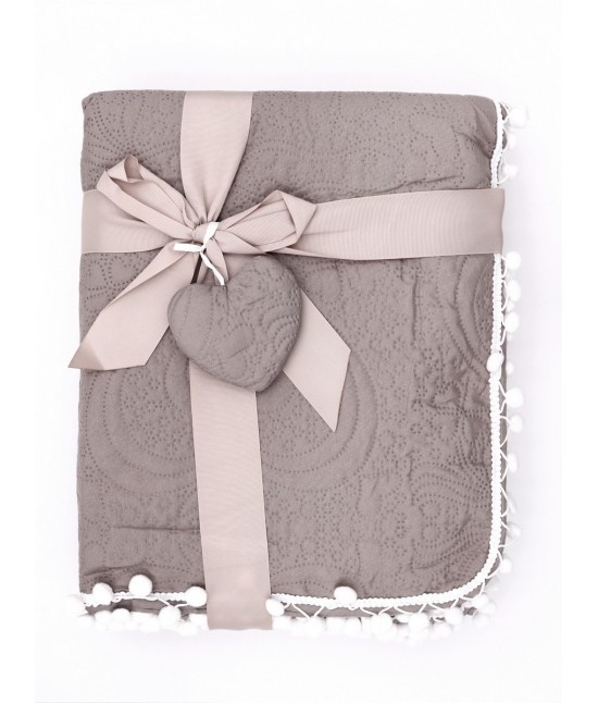 Blanco raya - Trapuntino leggero quilt matrimoniale con impuntura e passamaneria pon pon: oslo