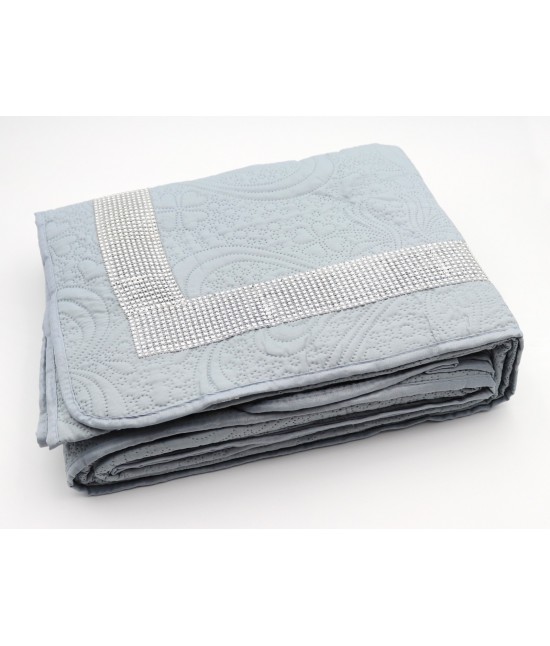 Trapunta estiva copriletto matrimoniale trapuntato quilt elegante con inserto strass brillantini: berna : Misura - Matrimoniale, Tessuto - Poliestere, Colore prodotto - Blu chiaro