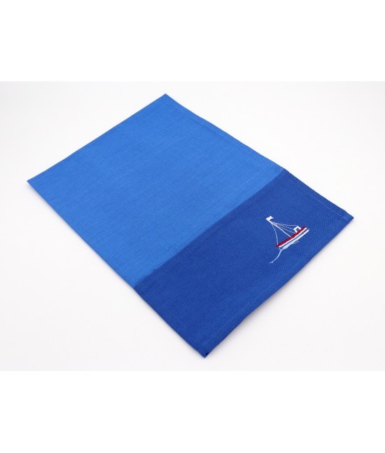 Blanco raya - Strofinaccio da cucina tinta unita blu royal con ricamo barca a vela in cotone: 04-1643