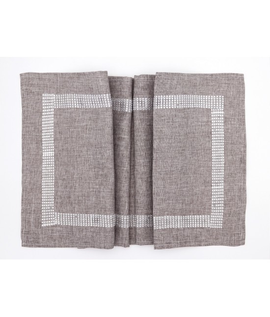 Blanco raya - Runner decorativo con bordo in microborchie strass tinta unita: new diamond
