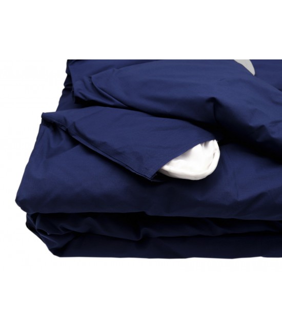 Completo copripiumino ricamato con punto ajour tinta unita composto da sacco + sotto con angoli + federa - ajour : Colore prodotto - Blue, Misura - 1 piazza e mezza, Tessuto - Cotone