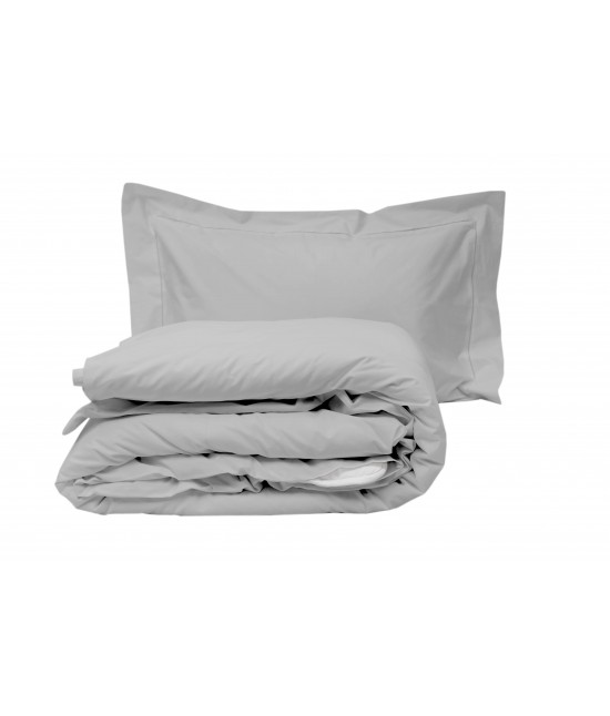 Completo copripiumino ricamato con punto ajour tinta unita composto da sacco + sotto con angoli + federa - ajour : Colore prodotto - Grigio, Misura - 1 piazza e mezza, Tessuto - Cotone