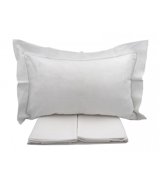 Blanco raya - Completo lenzuola matrimoniale bordato in 100% lino con orlo a giorno composto da sopra + sotto + federe : gigliuccio.