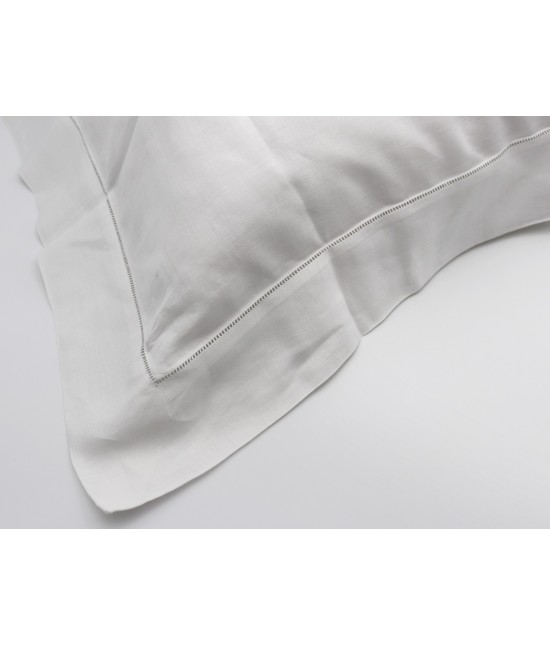 Completo lenzuola in 100% lino ricamato punto ajour tinta unita composto da sopra + sotto con angoli + federe - ajour : Colore prodotto - Bianco, Misura - Matrimoniale, Tessuto - Lino