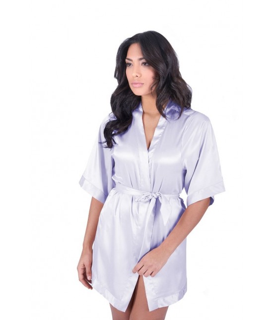 Vestaglia donna in raso modello kimono con cinturino tinta unita - kpt0921-1. : Colore prodotto - Grigio, Taglia - M, Tessuto - Poliestere
