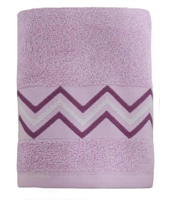 Set asciugamani bagno 1+1 in spugna con cesello jacquard ricamato - chevron : Colore prodotto - Rosa, Misura - Set asc. 1+1