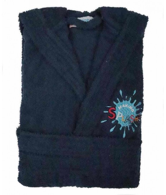 Accappatoio bambino in spugna con cappuccio e ricamo tinta unita : pakito : Taglia - 9-10 anni, Colore prodotto - Blue, Tessuto - Cotone, Variante - Splash