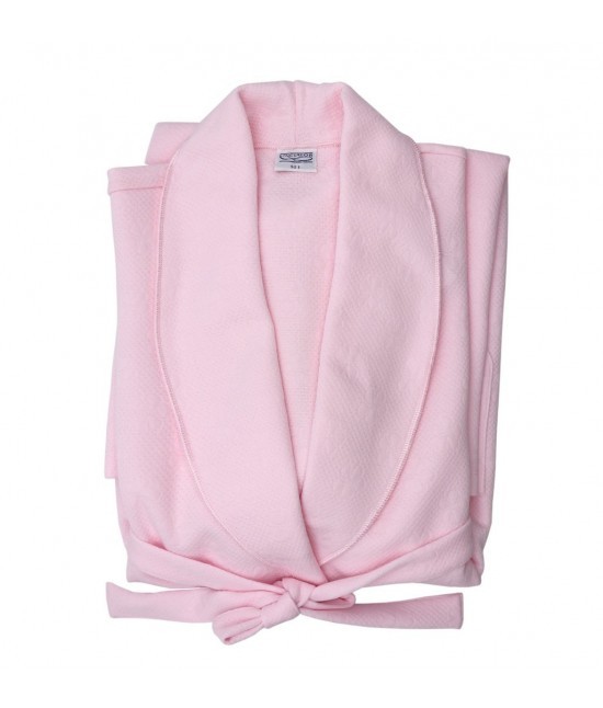 Linclalor - Vestaglia da donna lunga con maniche lunghe tinta unita con cintura e tasche lavorata con imputure motivo fiori rosa: 94041