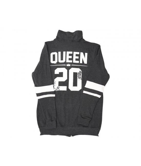 Pigiama da donna in caldo cotone maglia con zip maniche e gambe lugne tinta unita stampato: 890 : Colore prodotto - Grigio, Taglia - S, Tessuto - Cotone