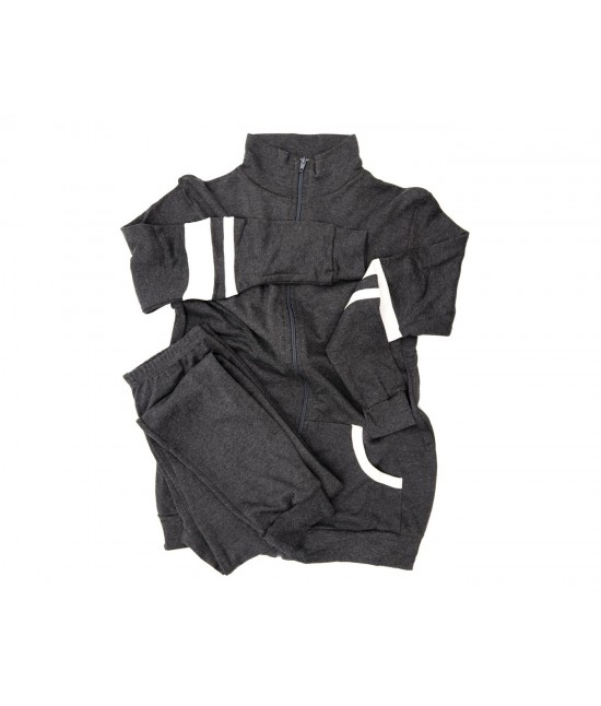 Pigiama da donna in caldo cotone maglia con zip maniche e gambe lugne tinta unita stampato: 890 : Colore prodotto - Grigio, Taglia - S, Tessuto - Cotone