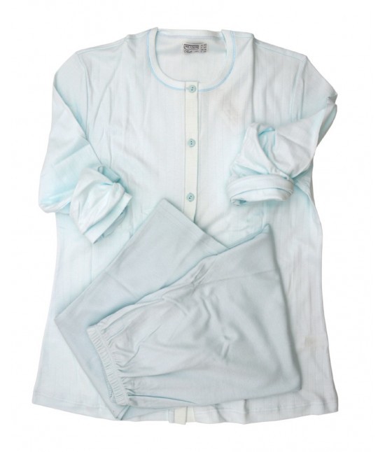 Linclalor - Pigiama donna con maglia camicia maniche lunghe pantaloni lunghi tinta unita abbinati in caldo cotone: 91579