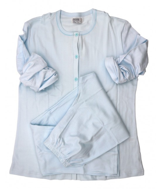 Linclalor - Pigiama donna in caldo cotone con maglia con chiusura a bottoni maniche lunghe pantaloni lunghi tinta unita abbinati: 91579