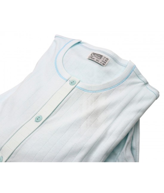 Pigiama donna con maglia camicia maniche lunghe pantaloni lunghi tinta unita abbinati in caldo cotone: 91579 : Tessuto - Cotone, Colore prodotto - Acqua, Taglia - 50