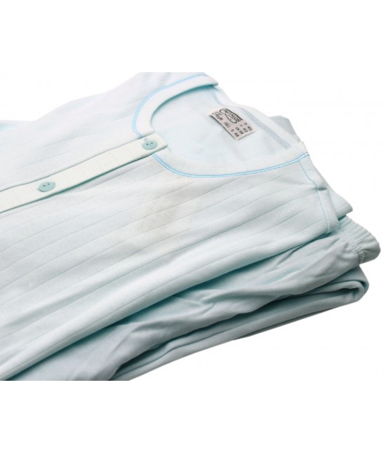 Pigiama donna con maglia camicia maniche lunghe pantaloni lunghi tinta unita abbinati in caldo cotone: 91579 : Tessuto - Cotone, Colore prodotto - Acqua, Taglia - 50