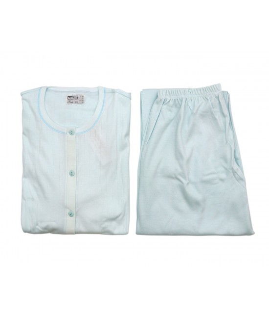 Pigiama donna con maglia camicia maniche lunghe pantaloni lunghi tinta unita abbinati in caldo cotone: 91579 : Tessuto - Cotone, Colore prodotto - Acqua, Taglia - 54