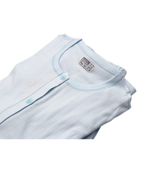 Pigiama donna in caldo cotone con maglia con chiusura a bottoni maniche lunghe pantaloni lunghi tinta unita abbinati: 91579 : Tessuto - Cotone, Colore prodotto - Cielo, Taglia - 50