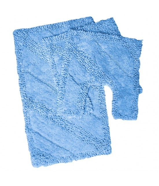 Bluesi - Set tappeto bagno 3 pezzi in cotone tinta unita azzurro sky: 28679