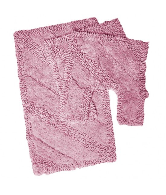 Bluesi - Tappeto bagno set 3 pezzi in cotone tinta unita rosa: 28679