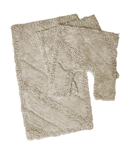 Set 3 pezzi tappeto bagno in cotone tinta unita beige: 28679