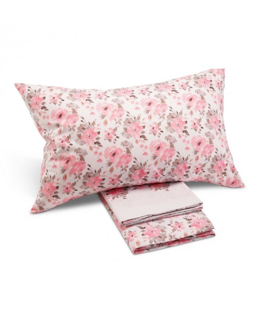 Completo lenzuola matrimoniale caleffi in puro cotone con fantasia stampata effetto floreale rosa: floral : Misura - Matrimoniale, Colore prodotto - Rosa, Tessuto - Cotone