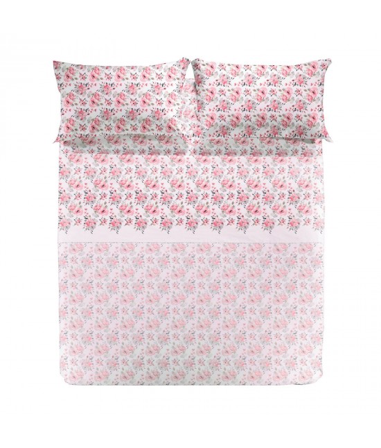 Completo lenzuola matrimoniale caleffi in puro cotone con fantasia stampata effetto floreale rosa: floral : Misura - Matrimoniale, Colore prodotto - Rosa, Tessuto - Cotone
