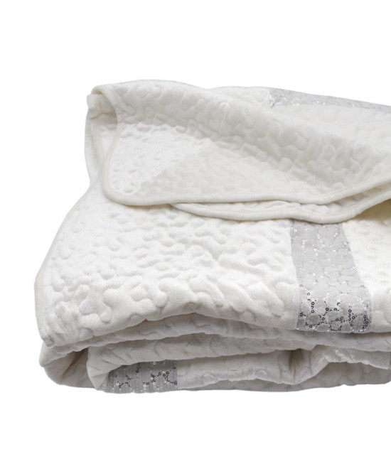Copriletto in velour con bordo di pailettes tk01 : Colore prodotto - Bianco, Misura - Matrimoniale, Tessuto - Poliestere