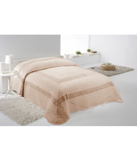 Copriletto in velour con bordo di pailettes tk01 : Misura - Matrimoniale, Tessuto - Poliestere, Colore prodotto - Ecru'