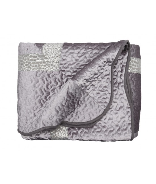 Copriletto in velour con bordo di pailettes tk01 : Misura - Matrimoniale, Tessuto - Poliestere, Colore prodotto - Grigio perla