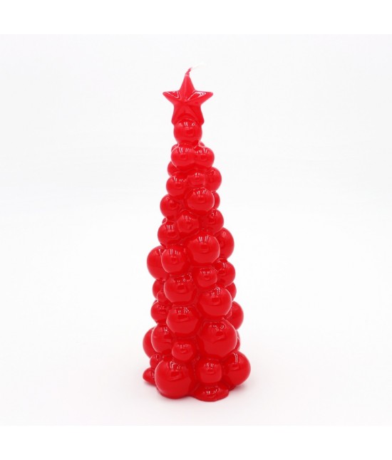 Candela natalizia a forma di albero stilizzata in ceralacca 21 cm colore rosso: mosca