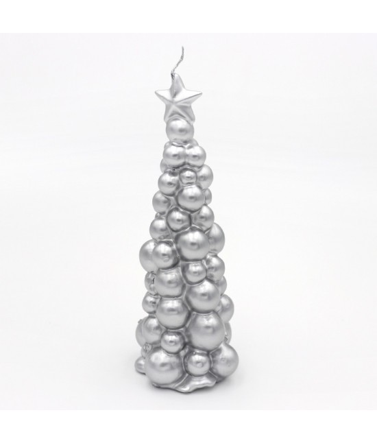 Blanco raya - Candela natalizia a forma di albero stilizzata in ceralacca colore argento metallico 21 cm: mosca