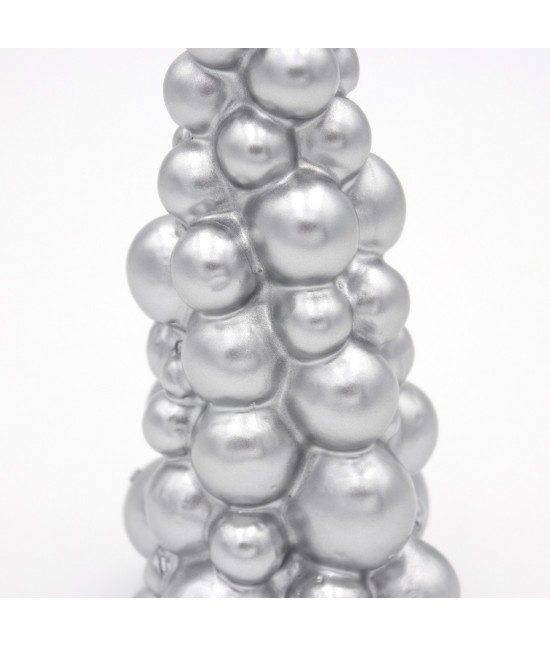 Candela natalizia a forma di albero stilizzata in ceralacca colore argento metallico 21 cm: mosca