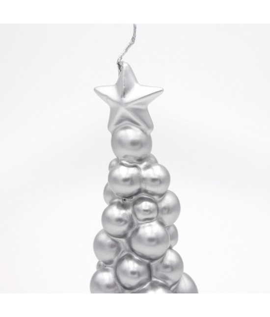 Candela natalizia a forma di albero stilizzata in ceralacca colore argento metallico 21 cm: mosca : Colore prodotto - Argento