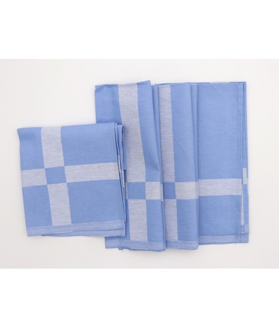 Servizio tovaglia con tovaglioli in puro cotone tinta unita: disegno 5 : Colore prodotto - Azzurro, Tessuto - Cotone, Misura - 4 posti