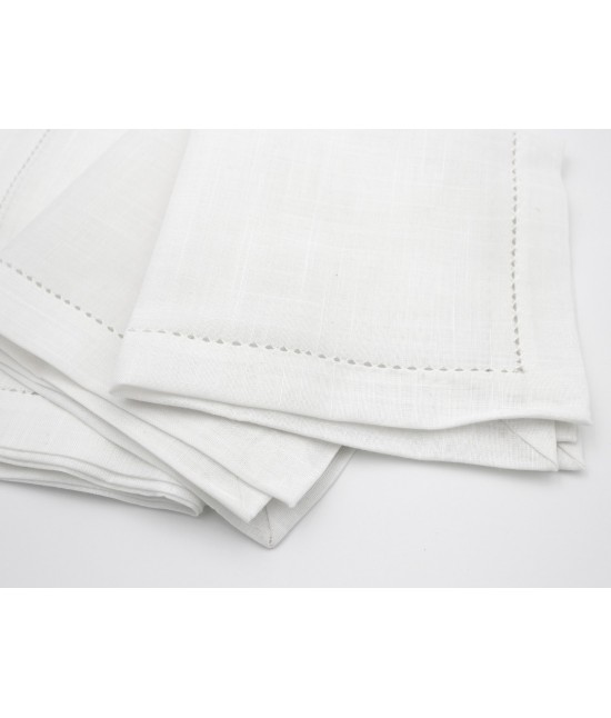 Pack 6 tovaglioli tinta unita bianco con orlo a giorno: 1004h-white : Colore prodotto - Bianco, Tessuto - Poliestere