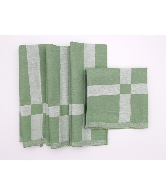 Servizio tovaglia con tovaglioli in puro cotone tinta unita: disegno 5 : Colore prodotto - Verde, Tessuto - Cotone, Misura - 4 posti