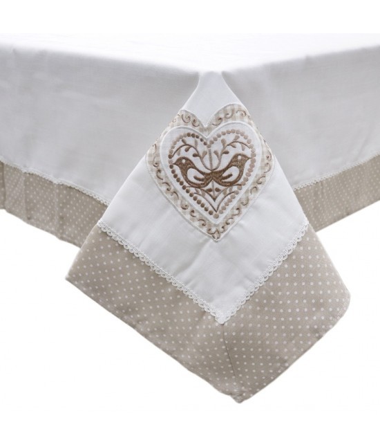 Blanco raya - Copritavolo 6/12 posti in poliestere decorato con applicazioni ricamate bird beige: sd2018-6