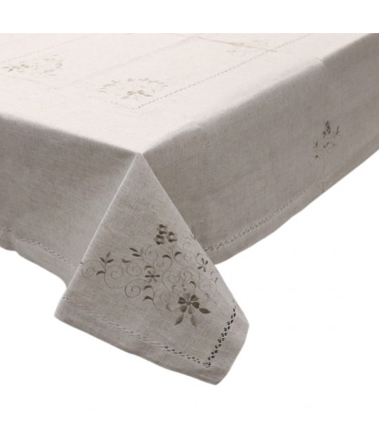 Blanco raya - Servizio da tavola per 6 persone ricamato fiori in misto lino tinta unita: yt17-1372-1