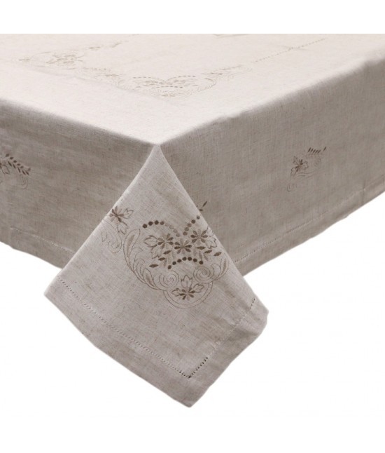 Blanco raya - Servizio da tavola per 6 persone ricamato cuori con fiori e foglie in misto lino tinta unita: yt17-1374-1