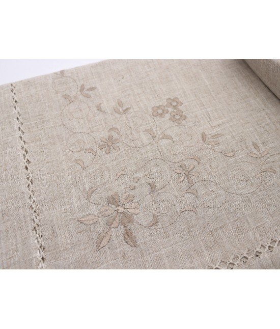 Servizio da tavola per 6 persone ricamato fiori in misto lino tinta unita: yt17-1372-1 : Misura - 6 posti, Tessuto - Misto lino, Tessuto - Lino