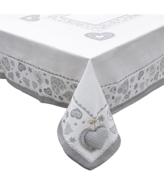 Blanco raya - Copritavolo shabby 6/12 posti in poliestere decorato con stampa e applicazioni passamaneria grigio: sd170215