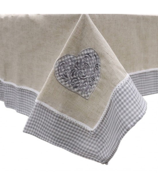 Blanco raya - Copritavolo 6/12 posti in poliestere decorato con tessuto fantasia quadrettata shabby chic ricamo cuore: sd2018-4
